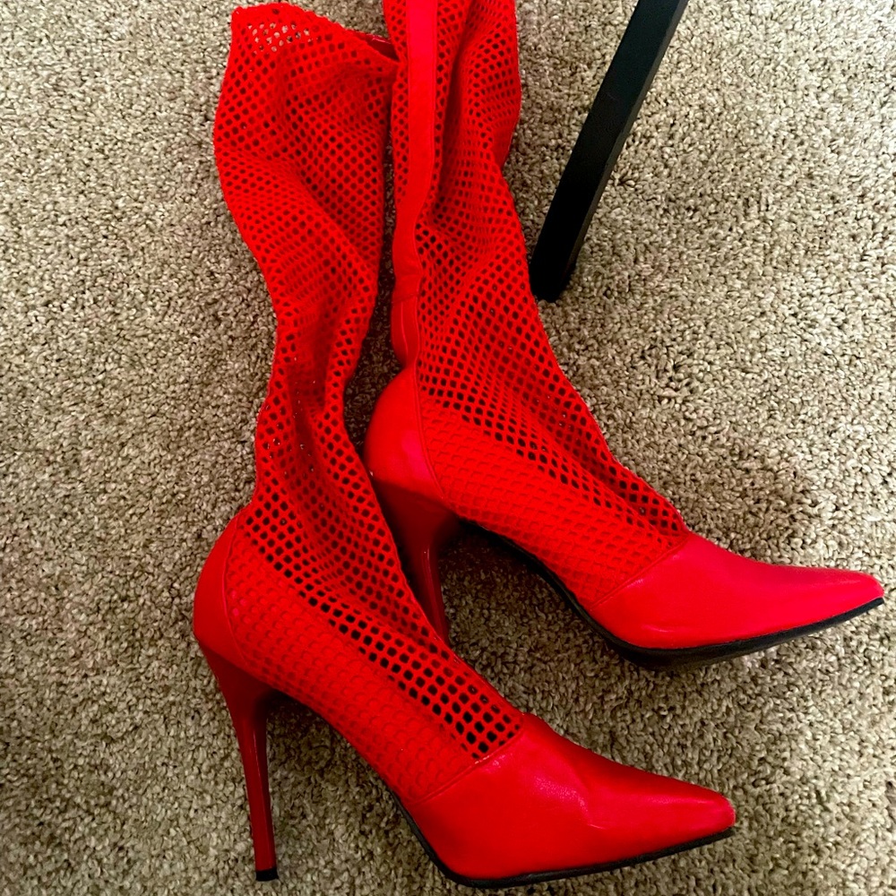 Red Fishnet Boots
